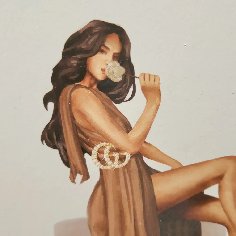 Wood Framed Print Glam Brand Fashion Girl ON Guccic Coffee Cup